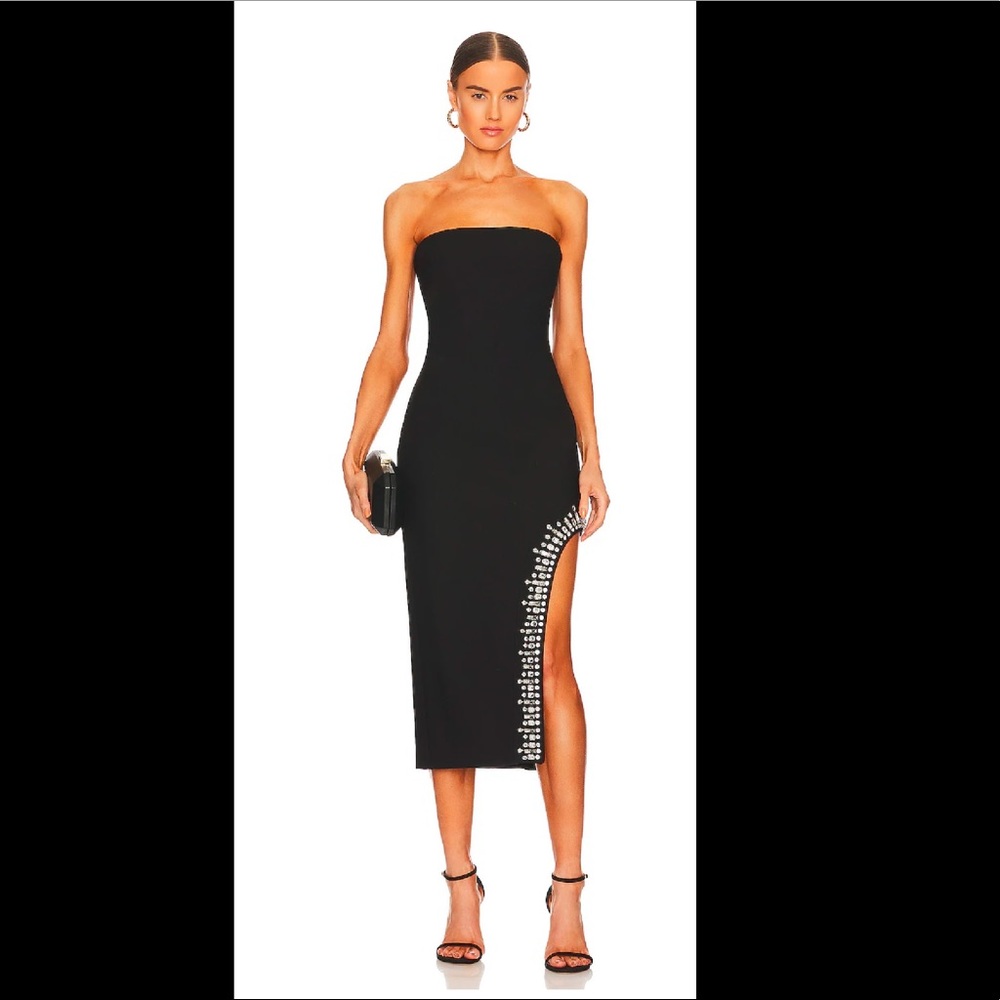 Cinq a Sept Sammy Black Strapless Rhinestone Dress